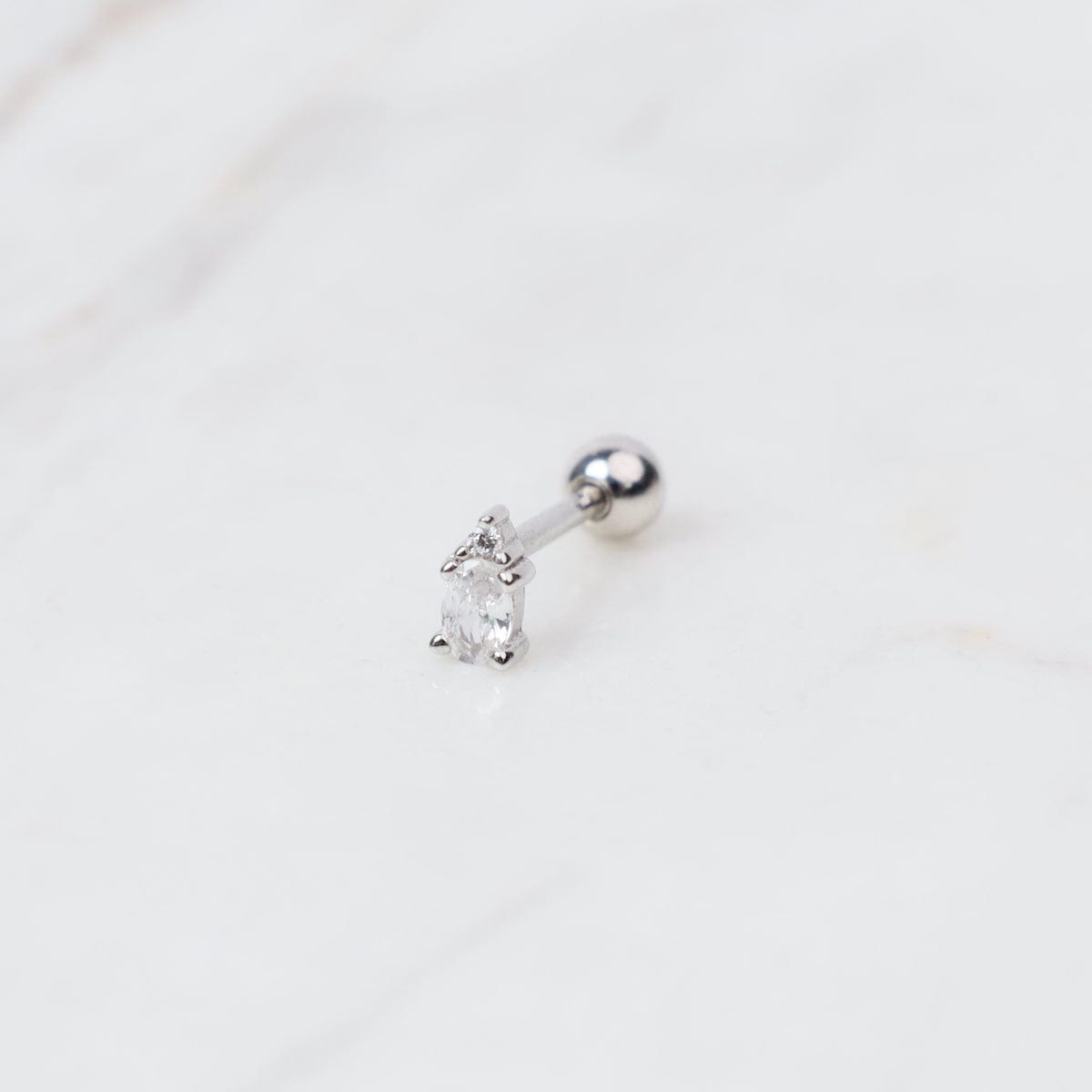 EAR Sterling Silver CZ Pear Shape Barbell Single Stud Earring