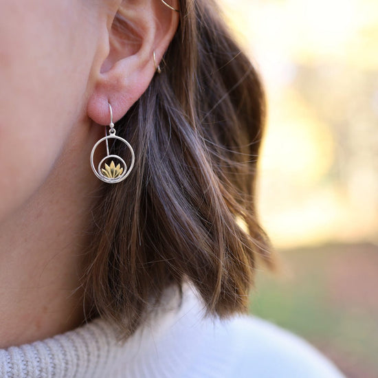 EAR Sterling Silver Dangle with 22k Gold Lotus Earrings