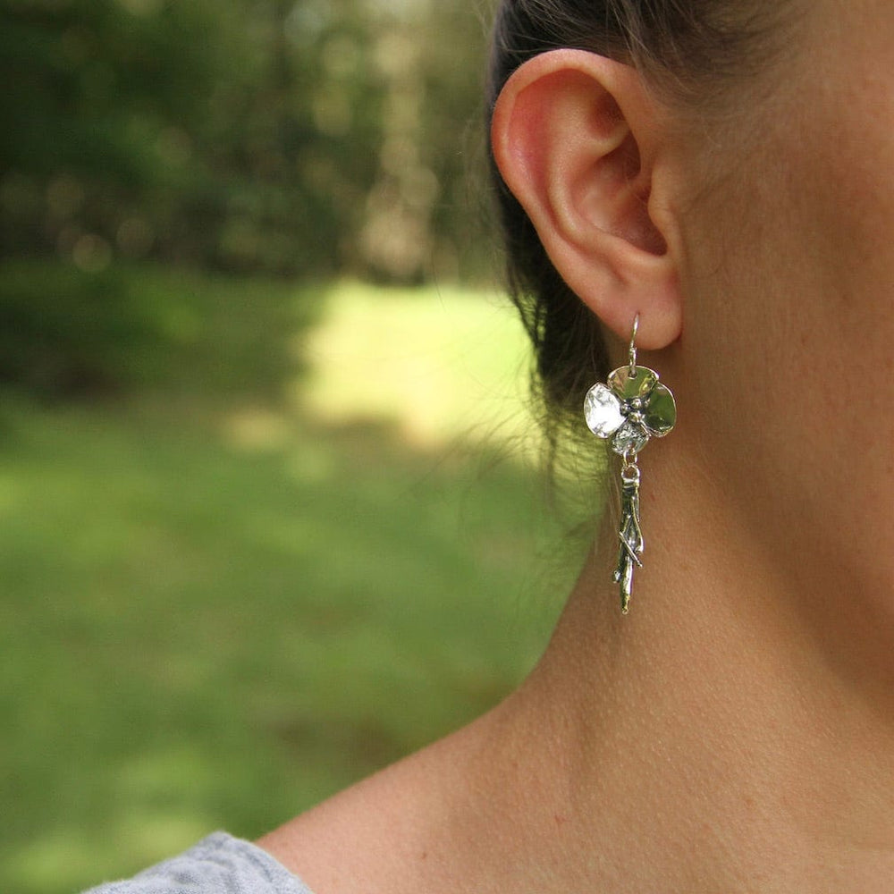 EAR Sterling Silver Dogwood Flower with Vine Drop Earrings