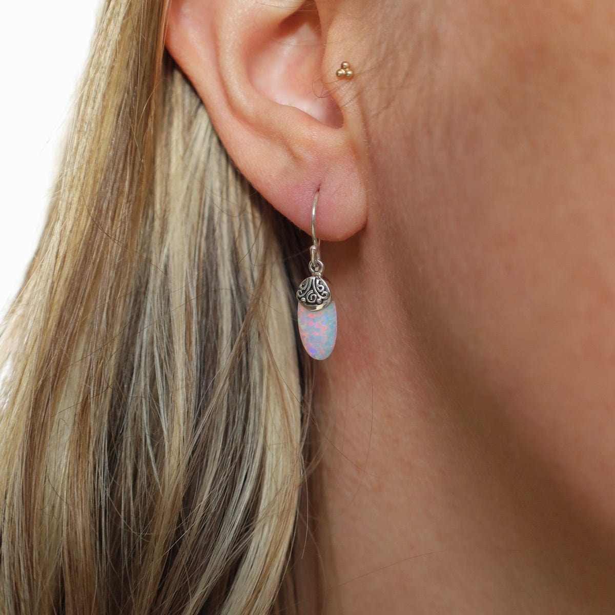 EAR Sterling Silver Drop with Oval Mosaic Opal