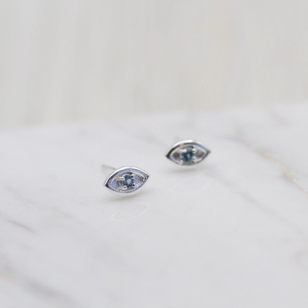 EAR Sterling Silver Evil Eye Stud with London Blue Topaz