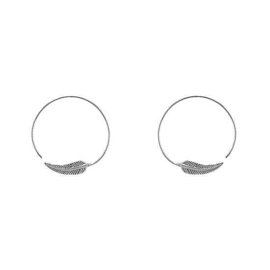 EAR Sterling Silver Feather Spiral Hoops