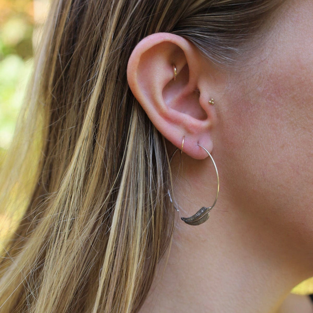 EAR Sterling Silver Feather Spiral Hoops