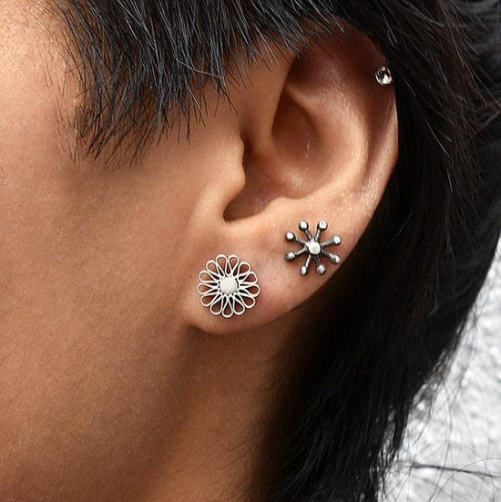 EAR Sterling Silver Filigree Flower Stud Earrings