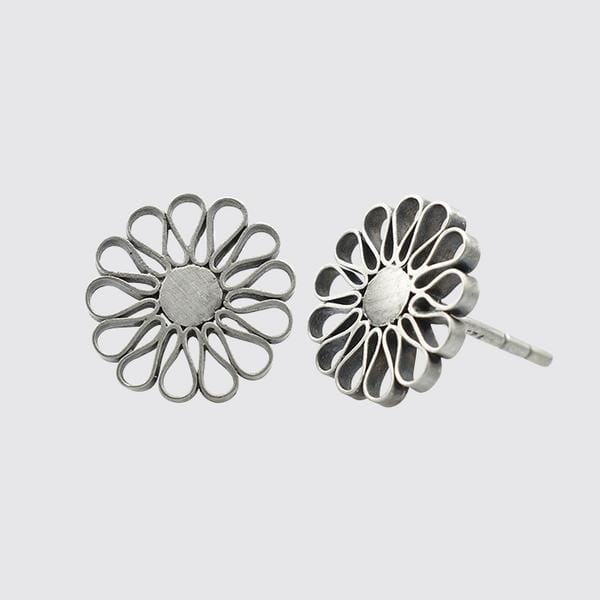 EAR Sterling Silver Filigree Flower Stud Earrings