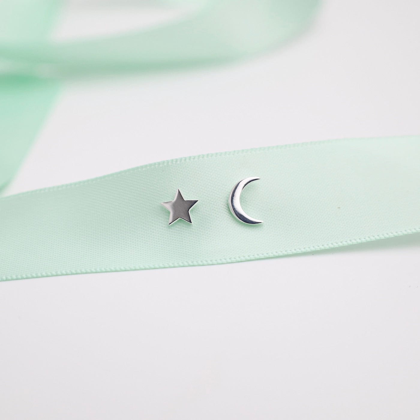 EAR Sterling Silver Flat Moon and Star Studs