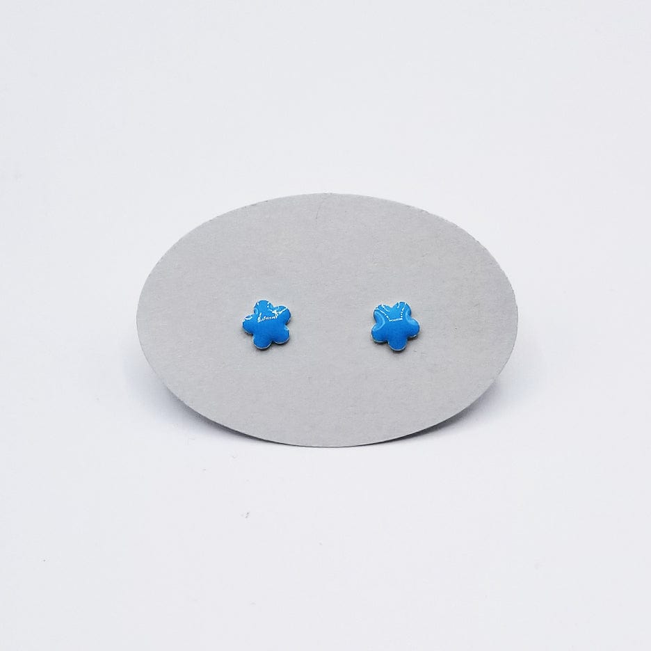 EAR STERLING SILVER FLOWER LIGHT BLUE ENAMEL