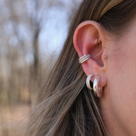 EAR Sterling Silver Framed Beaded Hoops