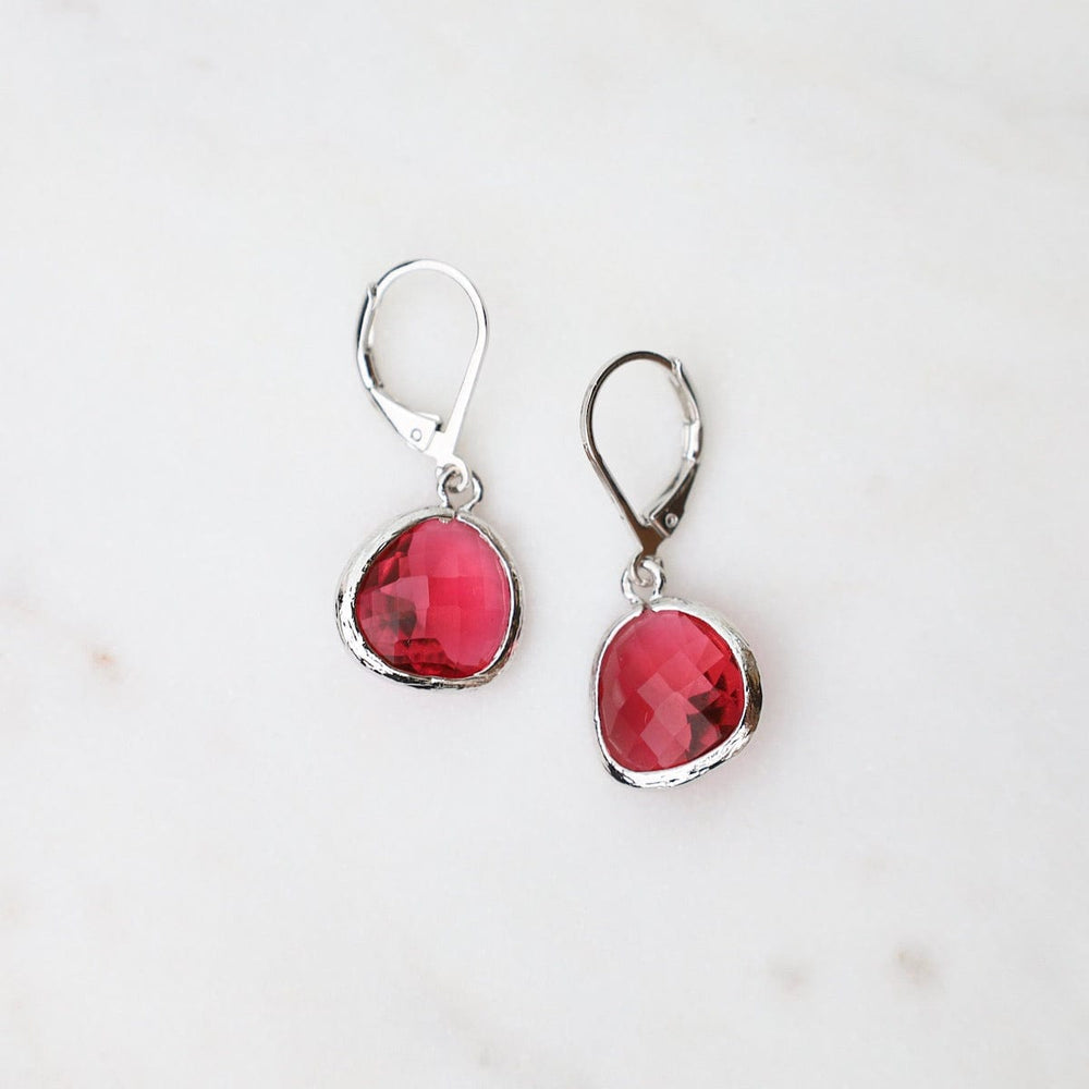 EAR Sterling Silver Fuchsia Crystal Lever Back Earrings