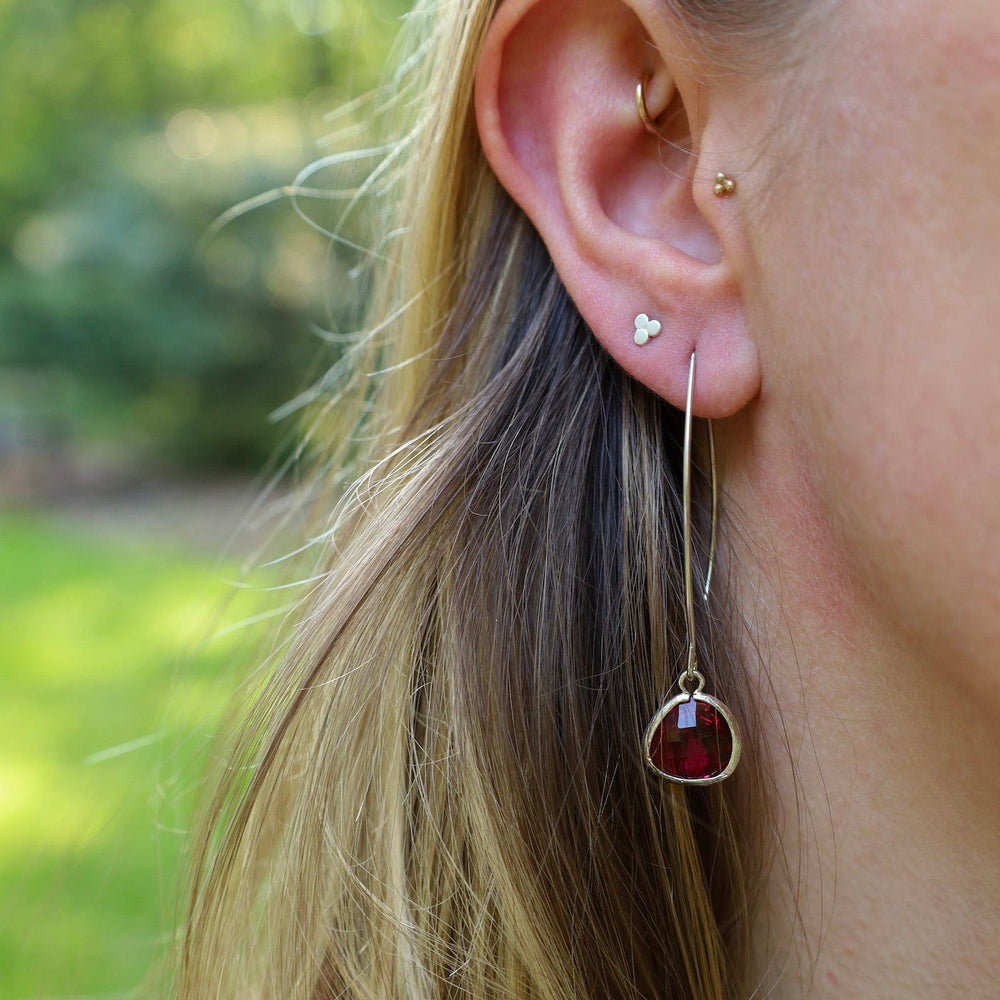 EAR Sterling Silver Gem Dangle Earrings - Fuchsia