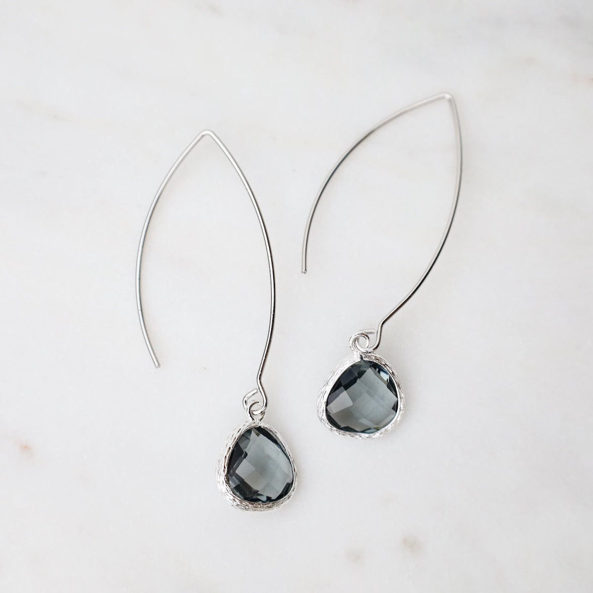 EAR Sterling Silver Gem Dangle Earrings - Smokey Gray