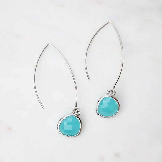 EAR Sterling Silver Gem Dangle Earrings - Turquoise