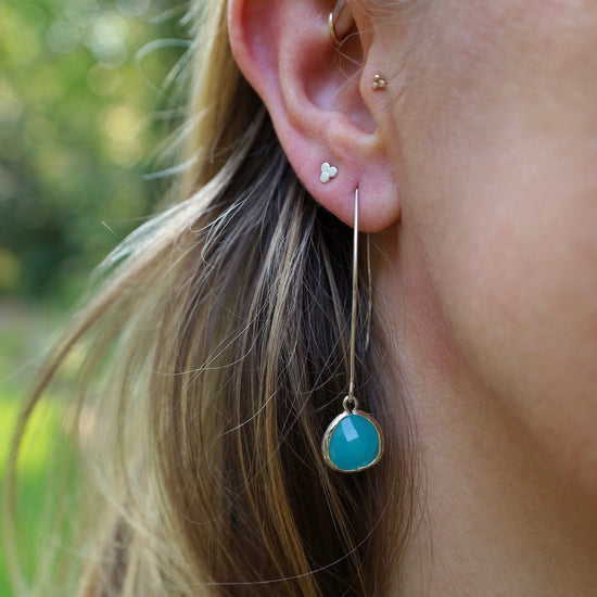 EAR Sterling Silver Gem Dangle Earrings - Turquoise