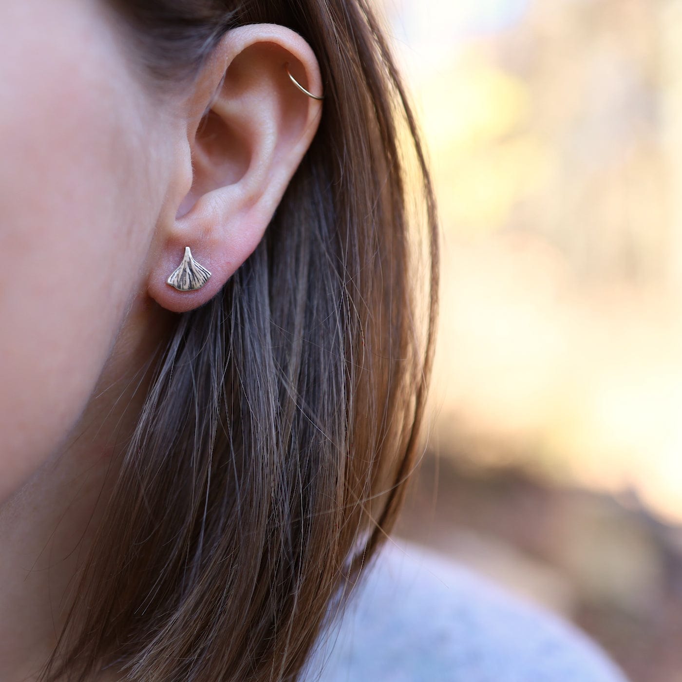 EAR Sterling Silver Ginkgo Stud Earring