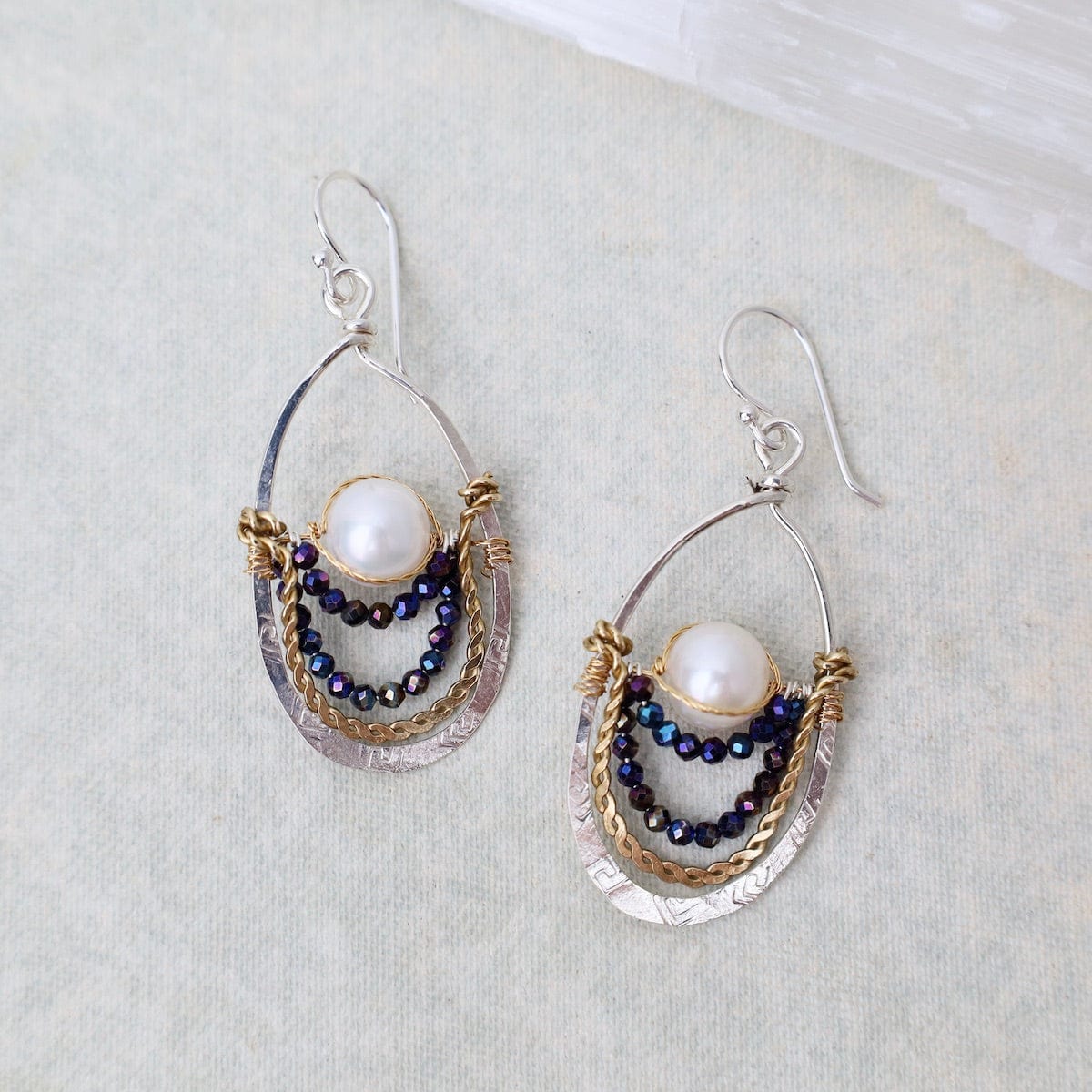 EAR Sterling Silver & Gold Filled Pearl Vintage Drop Earrings