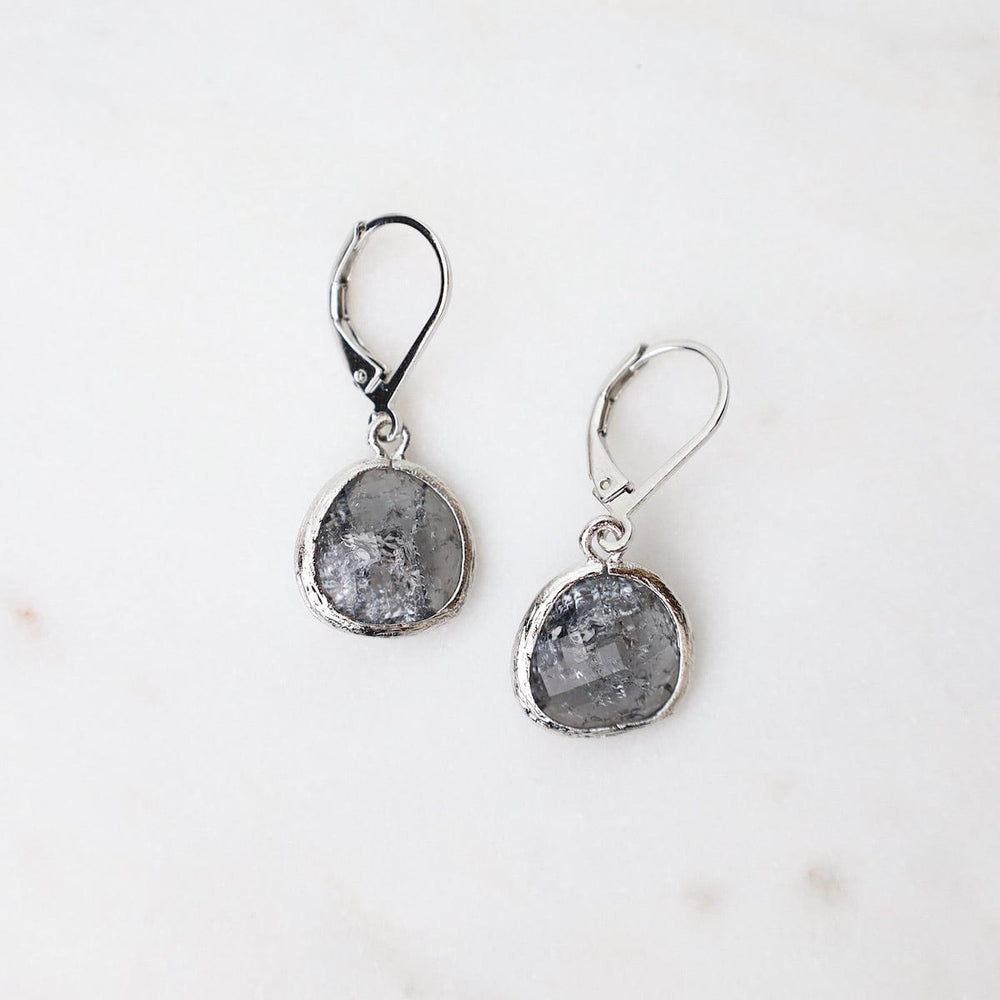 EAR Sterling Silver Grey Rock Crystal Lever Back Earrings