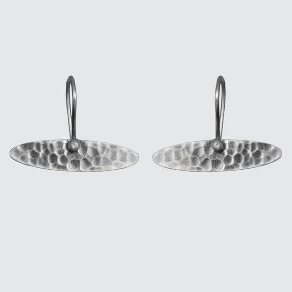 EAR Sterling Silver Hammered Elliptical Drop Earrings