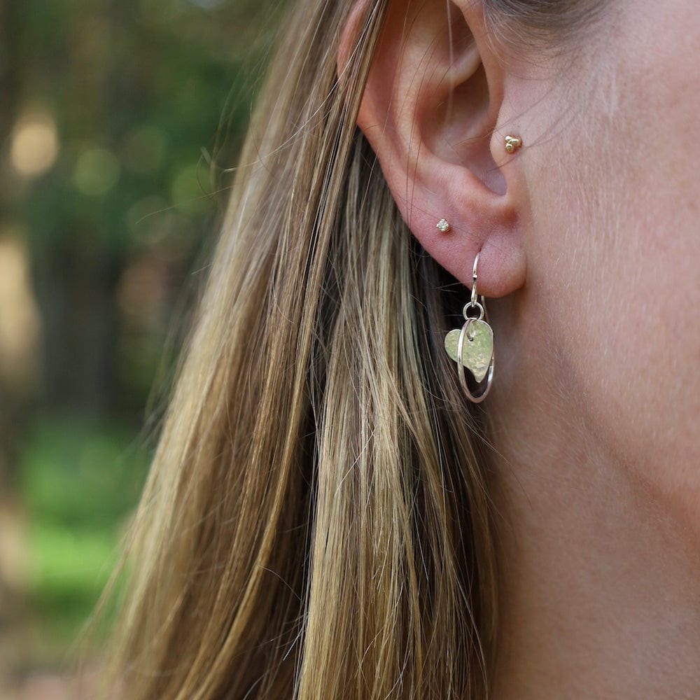 EAR Sterling Silver Hammered Heart in Circle Earrings