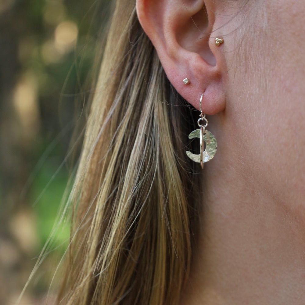 EAR Sterling Silver Hammered Moon in Circle Earrings