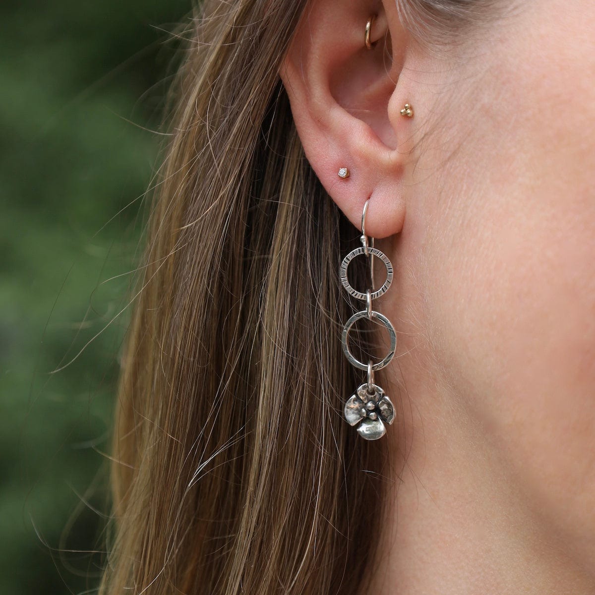 EAR Sterling Silver Hoop with Dogwood Flower Earrings