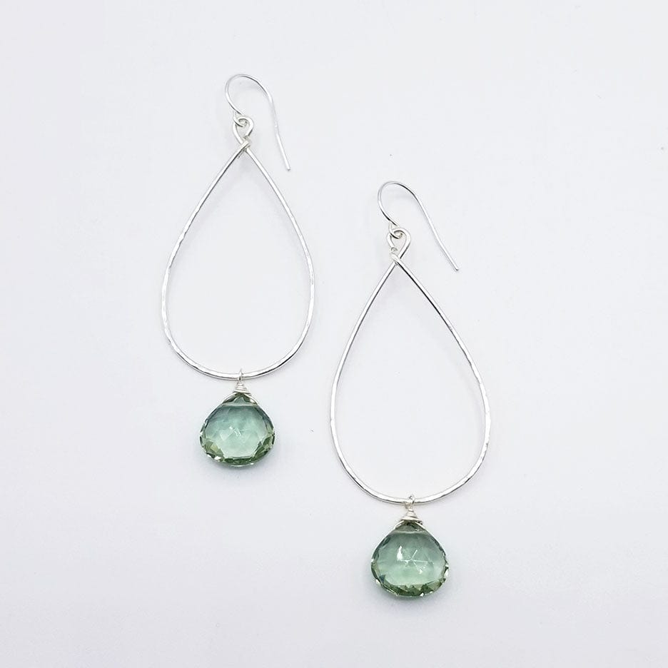 EAR Sterling Silver Hoop With Green Amethyst Drop