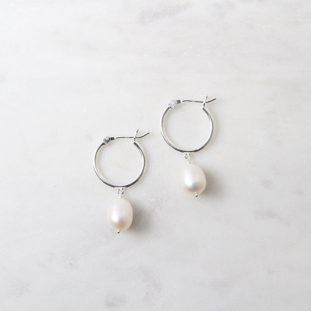 EAR Sterling Silver Hoop with Hanging Pearl