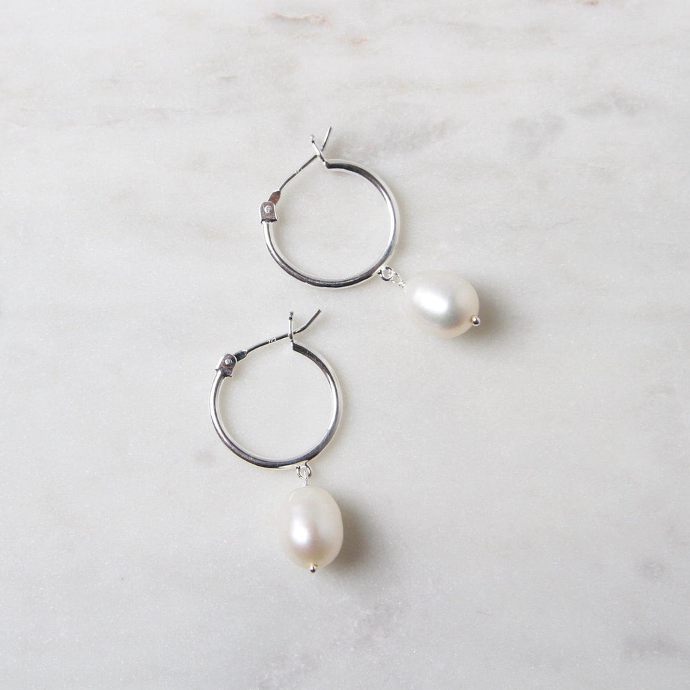 
                  
                    EAR Sterling Silver Hoop with Hanging Pearl
                  
                