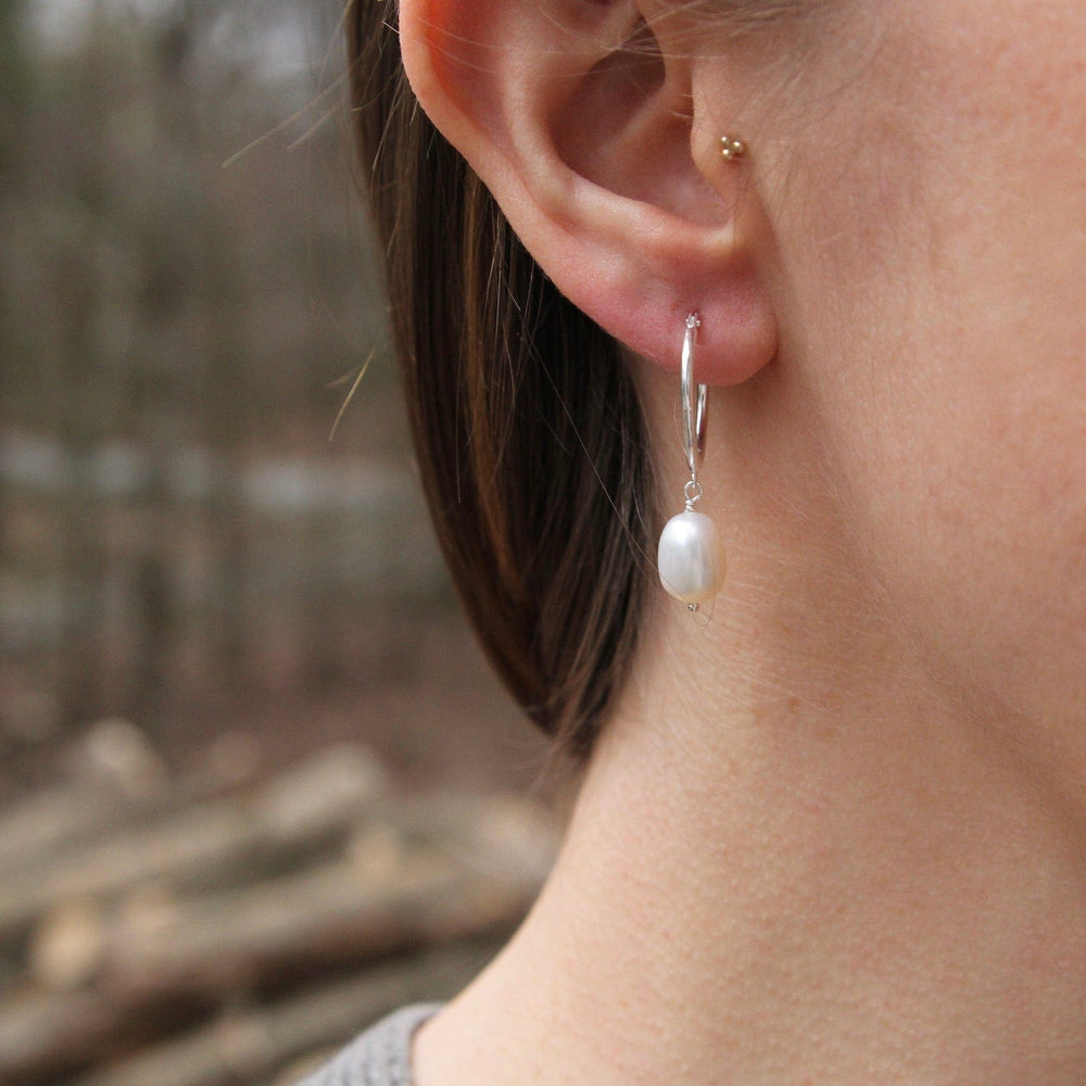 
                  
                    EAR Sterling Silver Hoop with Hanging Pearl
                  
                