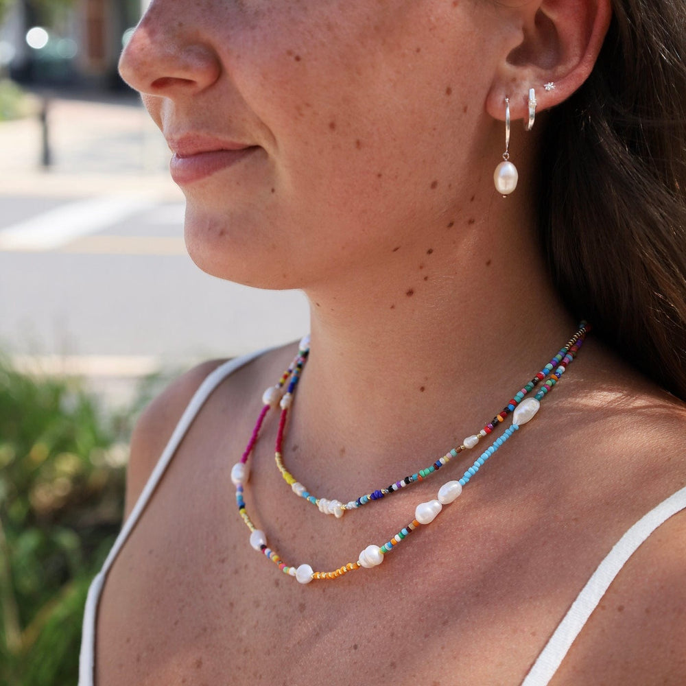 
                  
                    EAR Sterling Silver Hoop with Hanging Pearl Earrings
                  
                