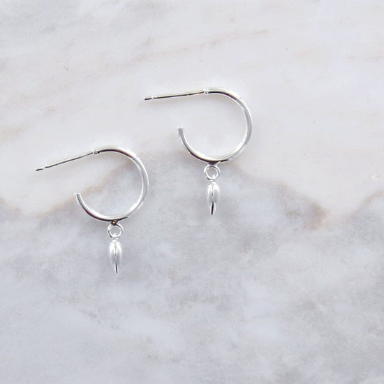 Load image into Gallery viewer, EAR Sterling Silver Hoop With Hanging Pod
