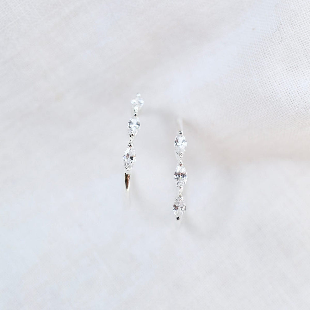 
                      
                        EAR Sterling Silver Hoops with 3 Marquise CZ
                      
                    