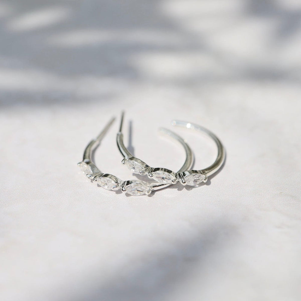 
                      
                        EAR Sterling Silver Hoops with 3 Marquise CZ
                      
                    