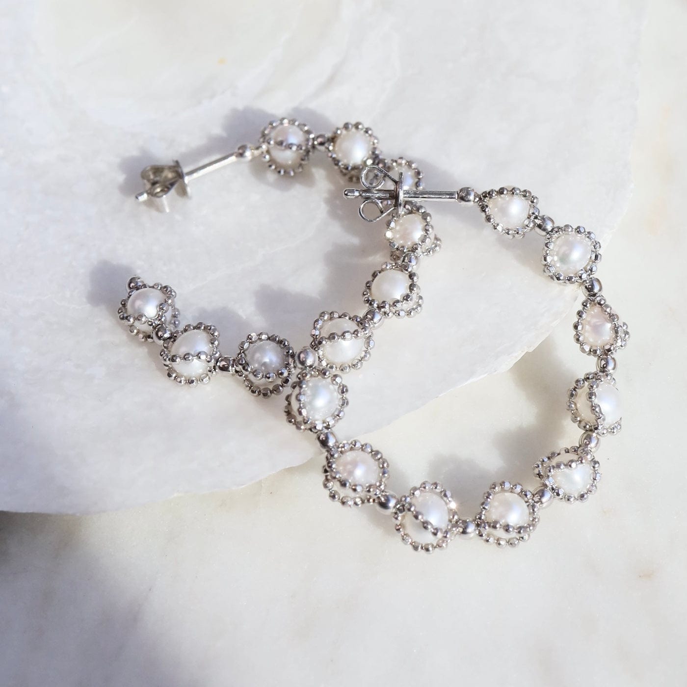 EAR Sterling Silver Hoops with Captured Pearls