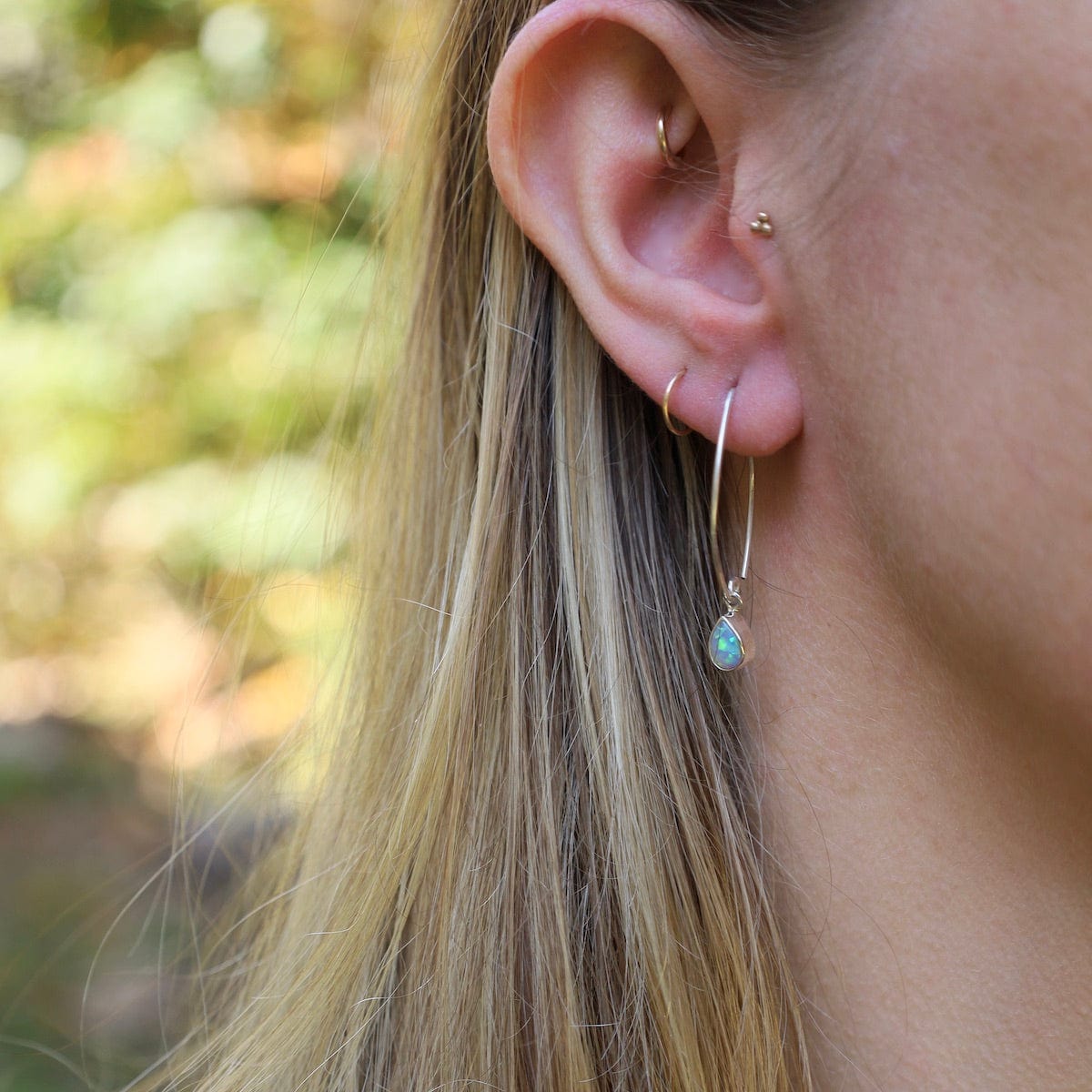 EAR Sterling Silver Hoops with Opal