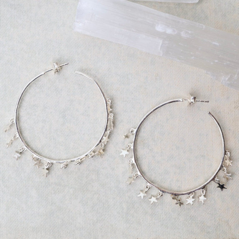 EAR Sterling Silver Hoops with Tiny Star Charm Dangle Earrings