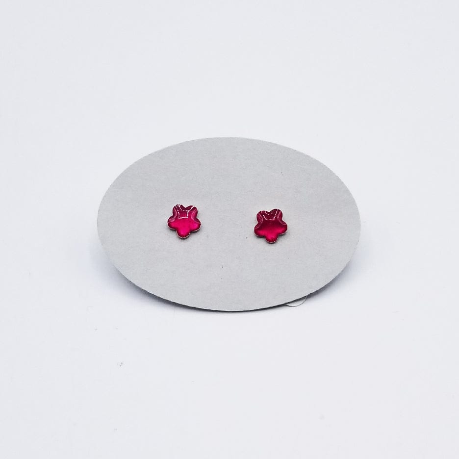 EAR STERLING SILVER HOT PINK ENAMEL FLOWER POST