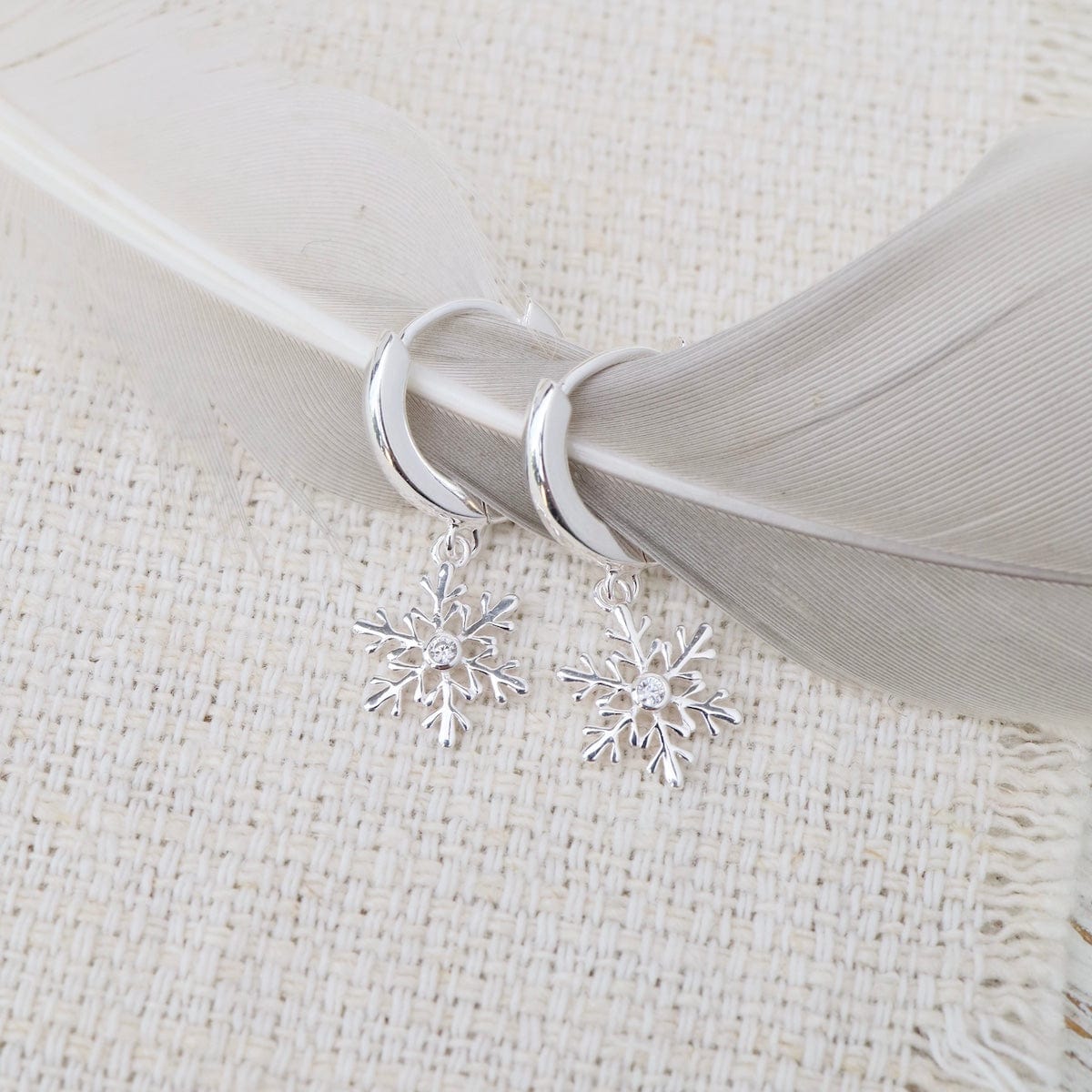 EAR Sterling Silver Huggie Hoop with Snowflake Drop Earrings