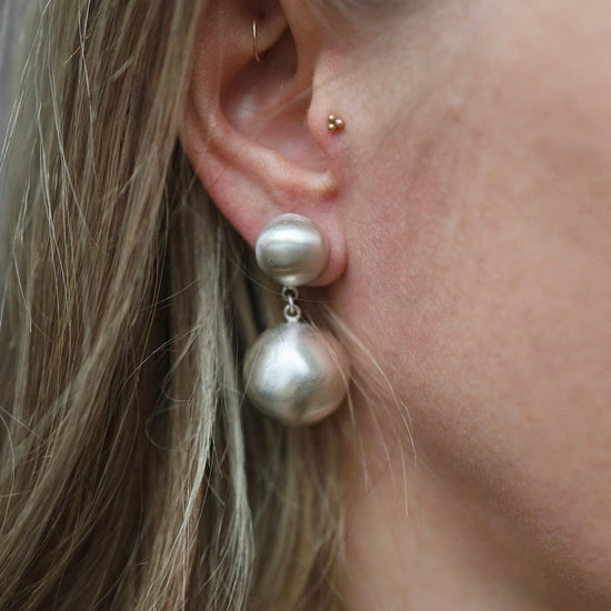 EAR Sterling Silver Large Ball Drop Stud Earrings