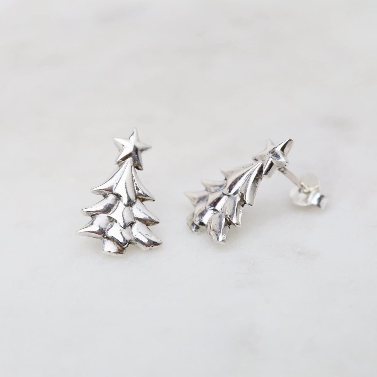 EAR Sterling Silver Large Christmas Tree Post Earrings