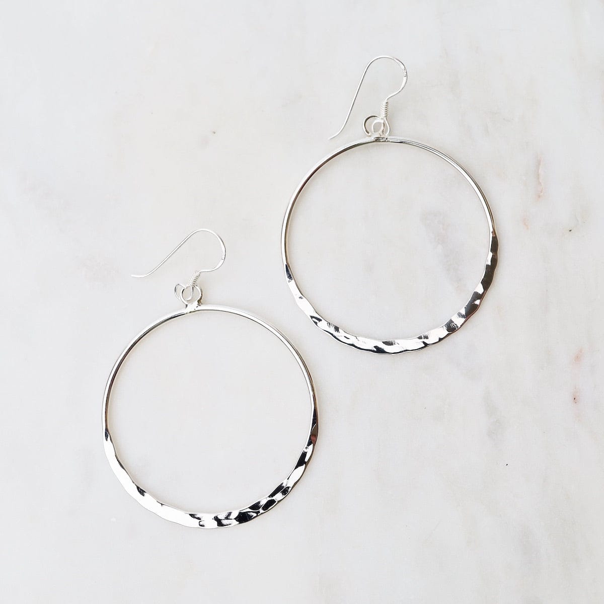 EAR Sterling Silver Large Hammered Hoops on Hooks