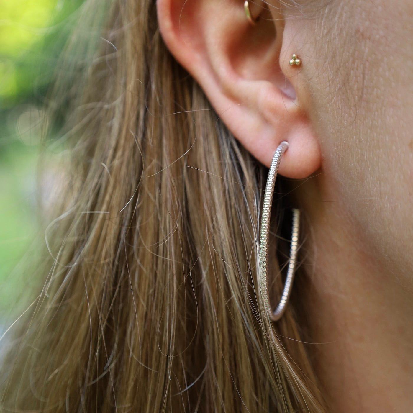 EAR Sterling Silver Large Oval  Sparkle Hoop Earrings