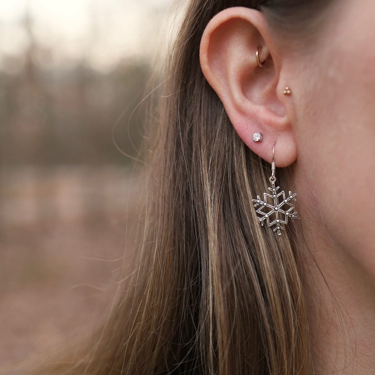 EAR Sterling Silver Large Snowflake Drop Earrings