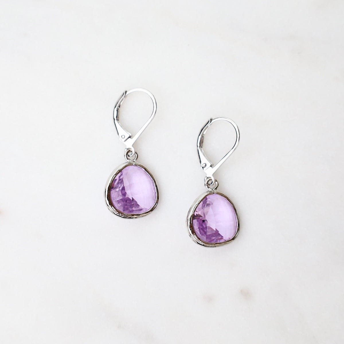 EAR Sterling Silver Lavender Crystal Lever Back Earrings