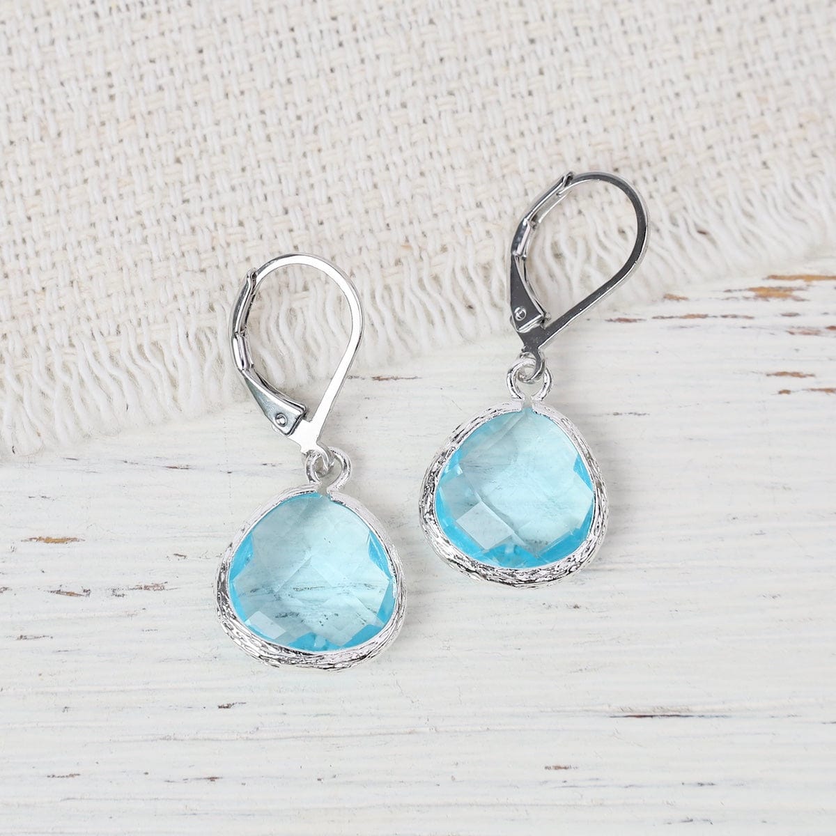EAR Sterling Silver Leaverback Aqua Gemstone Earrings