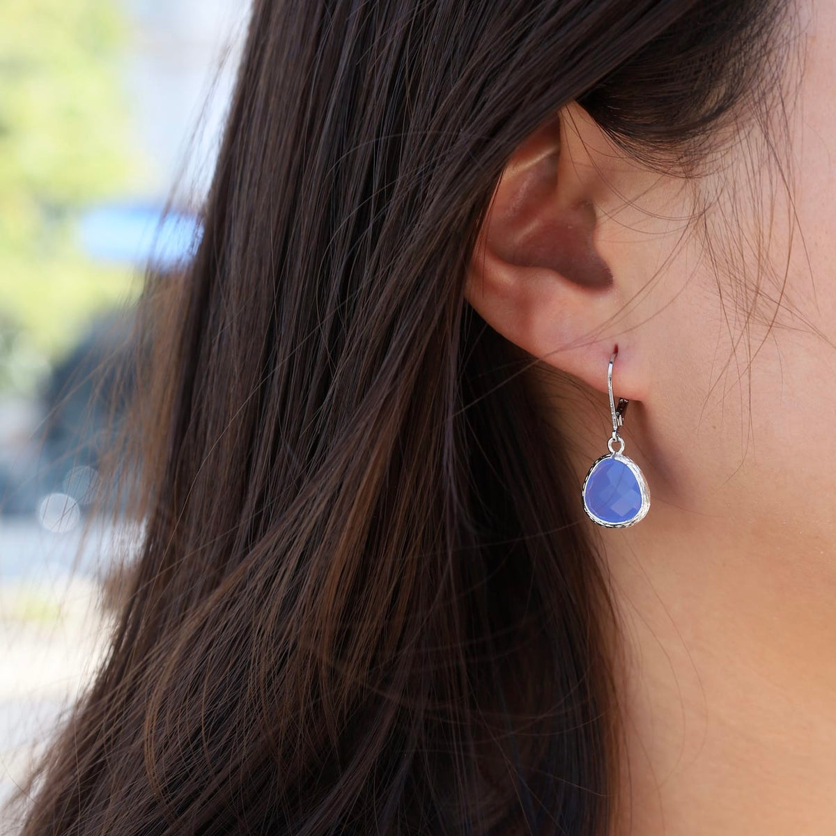EAR Sterling Silver Light Royal Blue Crystal Lever Back Earrings