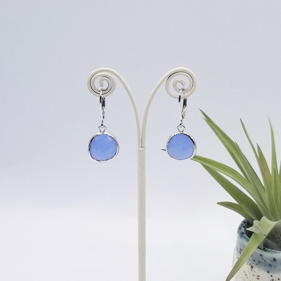 EAR Sterling Silver Light Royal Blue Crystal Lever Back Earrings