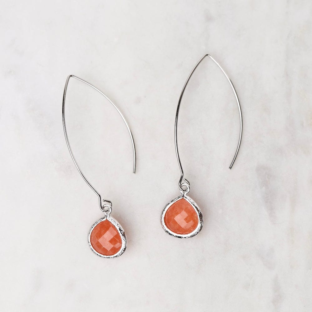 EAR Sterling Silver Long Crystal Drop Earrings - Papaya Jade