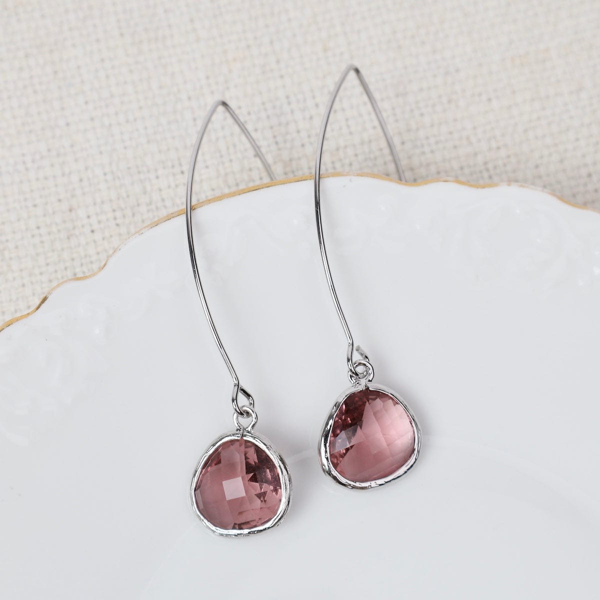 EAR Sterling Silver Long Crystal Drop  - Marsala