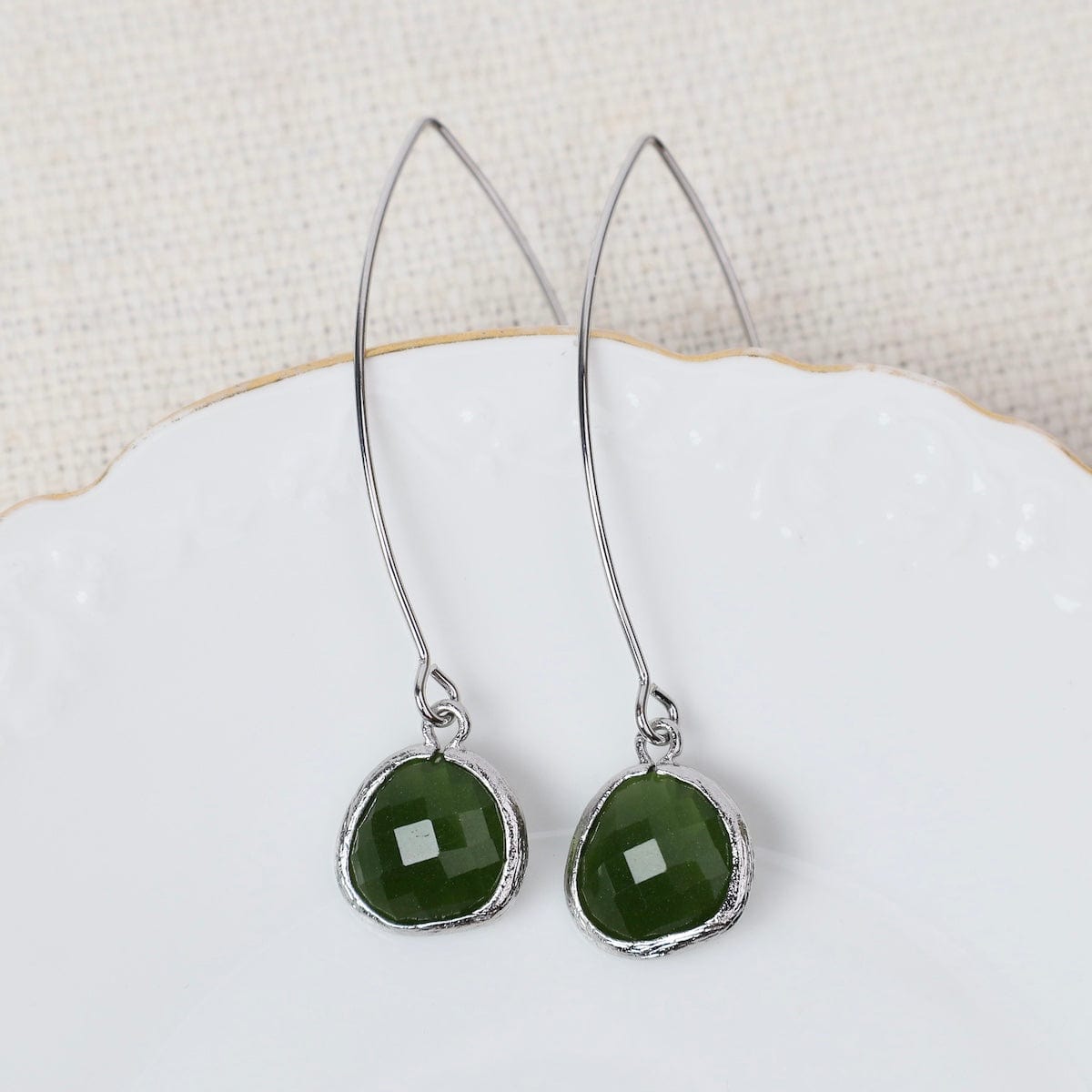 EAR Sterling Silver Long Crystal Drop  - Sage
