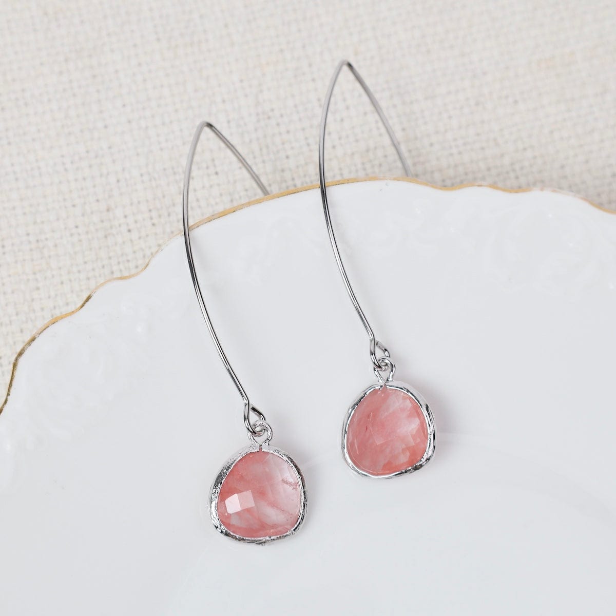 EAR Sterling Silver Long Crystal Drop  - Watermelon